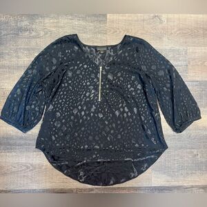 Bold Elements Black Animal Print 3/4 Sleeve Blouse With Gold Zipper Size XXL